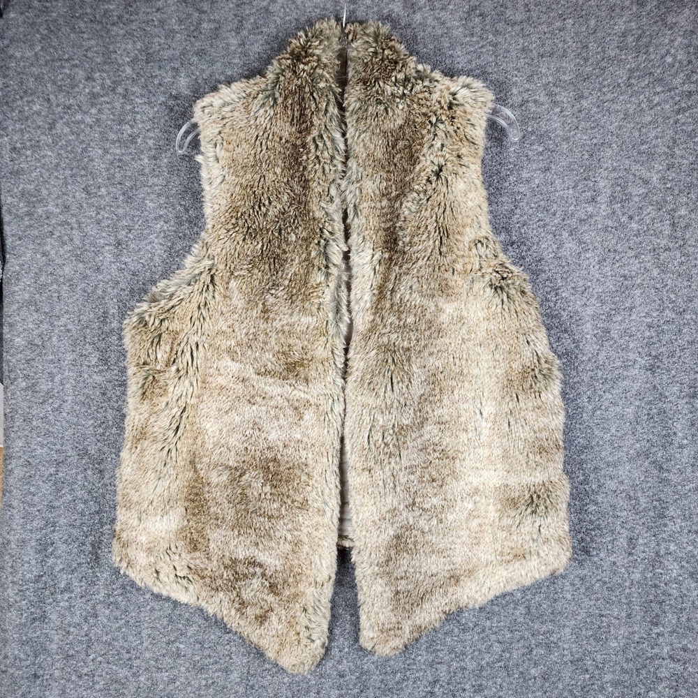 Tart Collections Faux Fur Vest Women Medium Brown Tan Open Front Lined Luxury